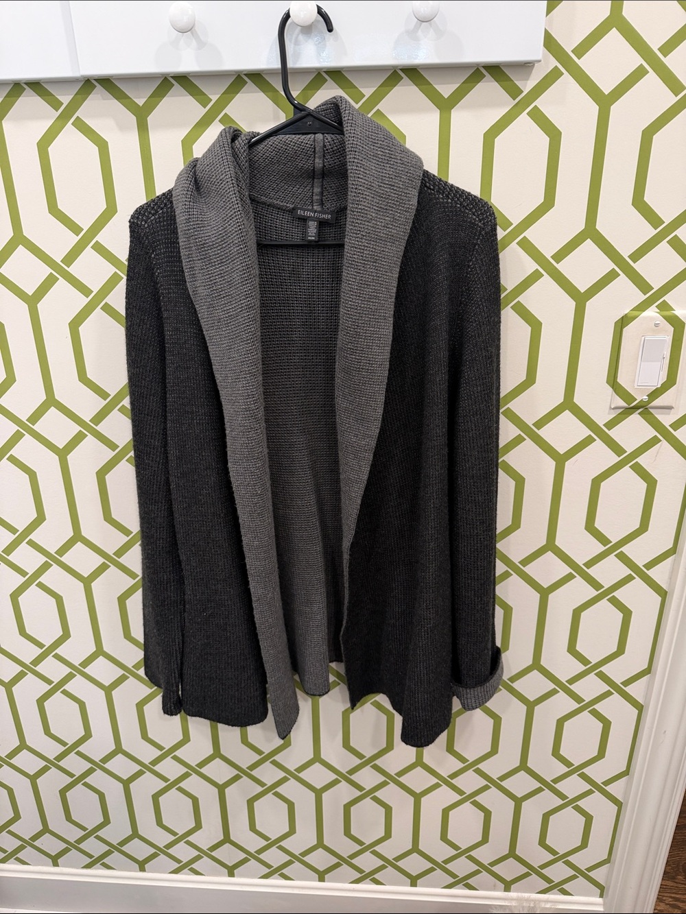 Eileen Fisher Open Front Cardigan - Charcoal/Gray 100% Wool Darling Hoodie!